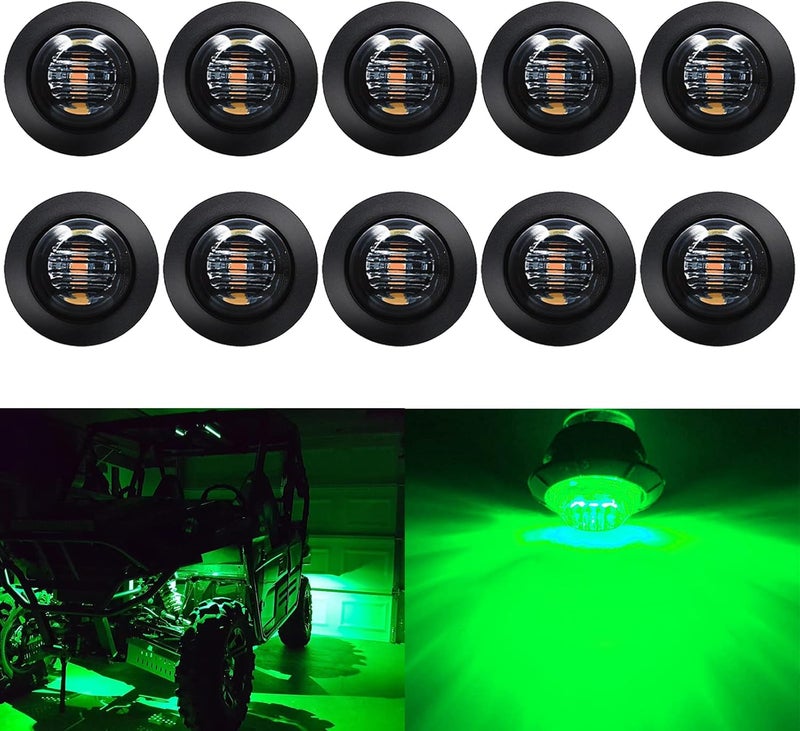 KEING 10 Pack Sealed Waterproof Mini Round 3/4 Inch Green LED Marker Lights Signal Light 12V for Trailer Truck Bus Pickup Van ATV RV Lorry Caravan, 5 Years Warranty (Smoked Lens) - Image 1